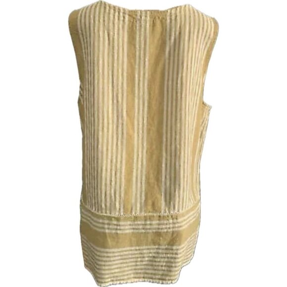 For Cynthia +1X Camel Vertical Striped Scoop Neck Linen Blend Sleeveless Blouse - Picture 4 of 6